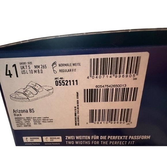 Birkenstock Arizona BS Black Leather Cork Footbed Sandals Sz 41 EU 10 US New - Picture 7 of 7